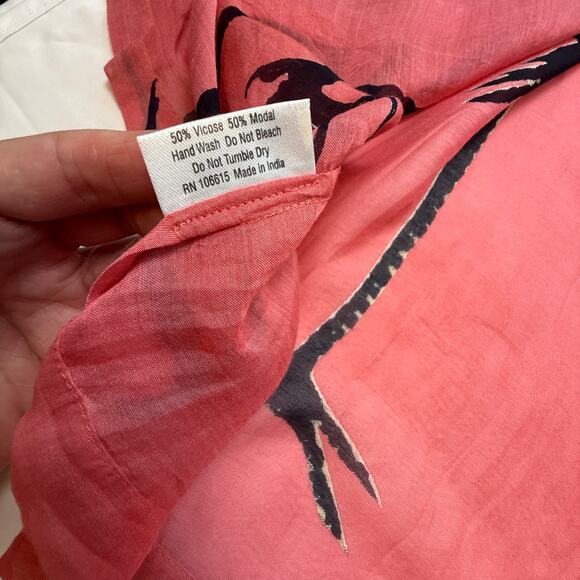 One Hundred Stars Crane Print Kimono Robe Coral Pink Modal Blend OS - Picture 13 of 16